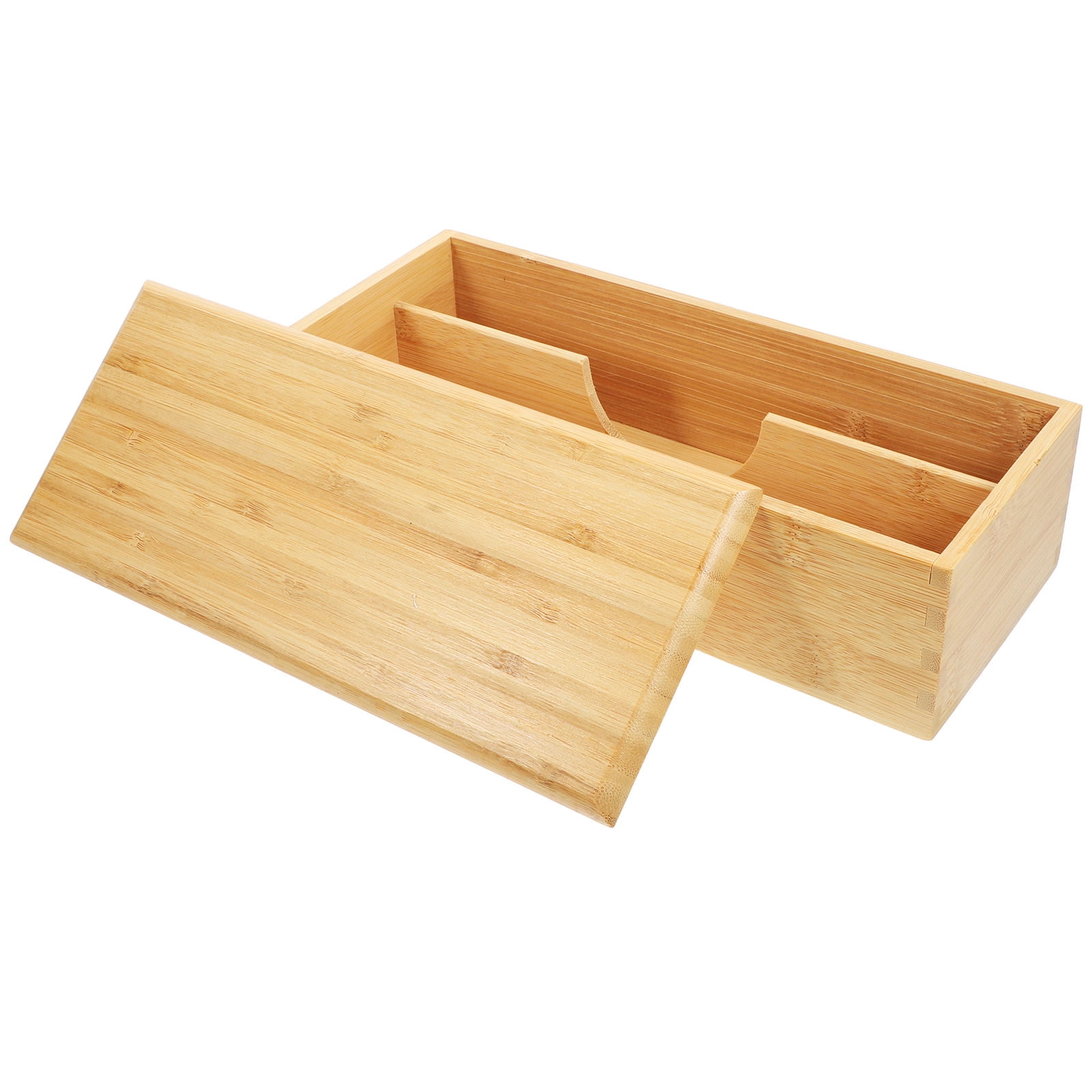 FRCOLOR Bamboo Drawer Organizer Storage Box with Lid for Kitchen Silverware Tray Utensil Organizer Cutlery Holder Containers