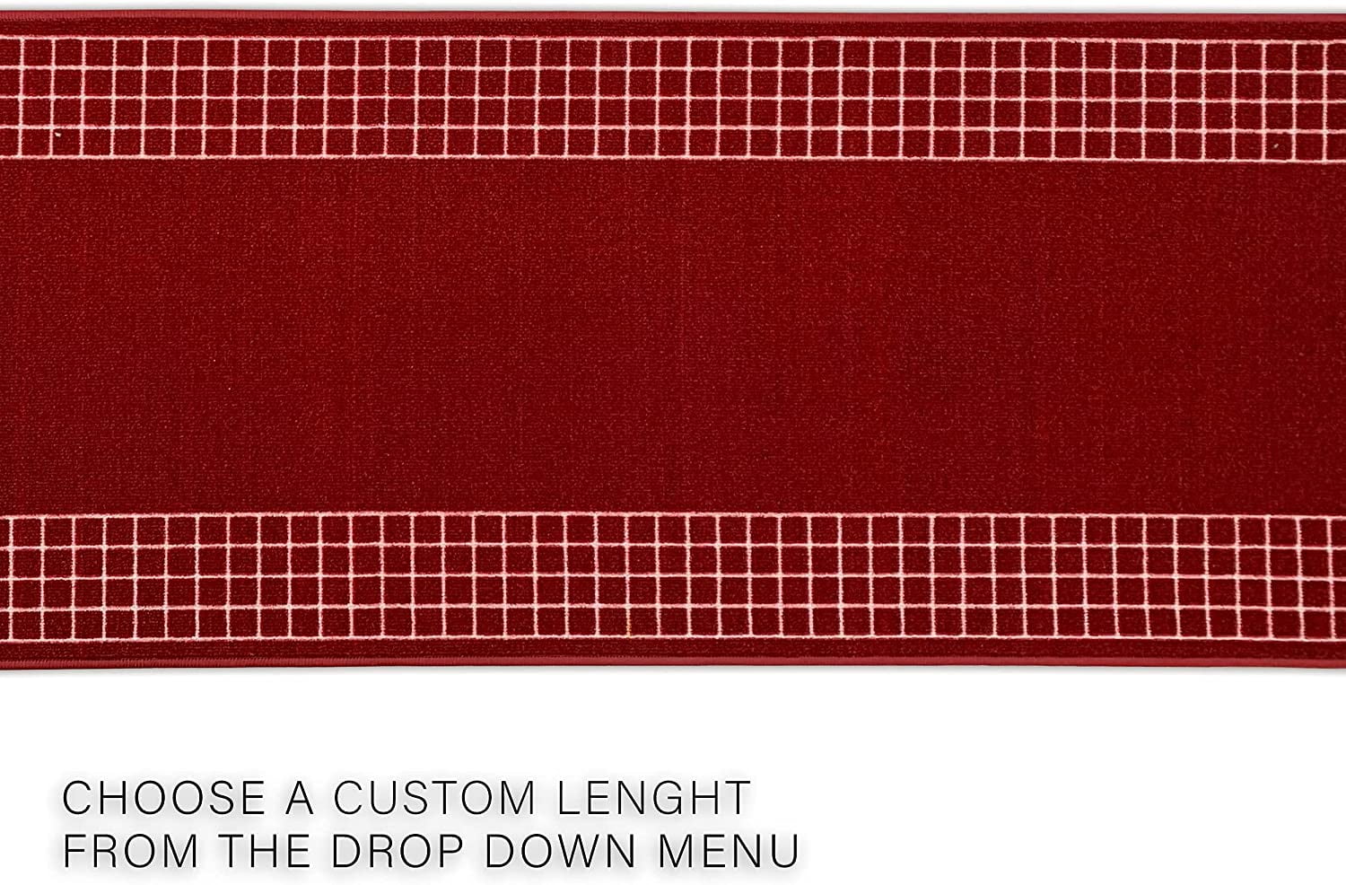 Runner Rug for Hallway Checkered Bordered Red Color 26 Inch or 31 Inch Wide by Your Length Choice Slip Resistant Rubber Backing Stain Resistant Pile Stair Runner