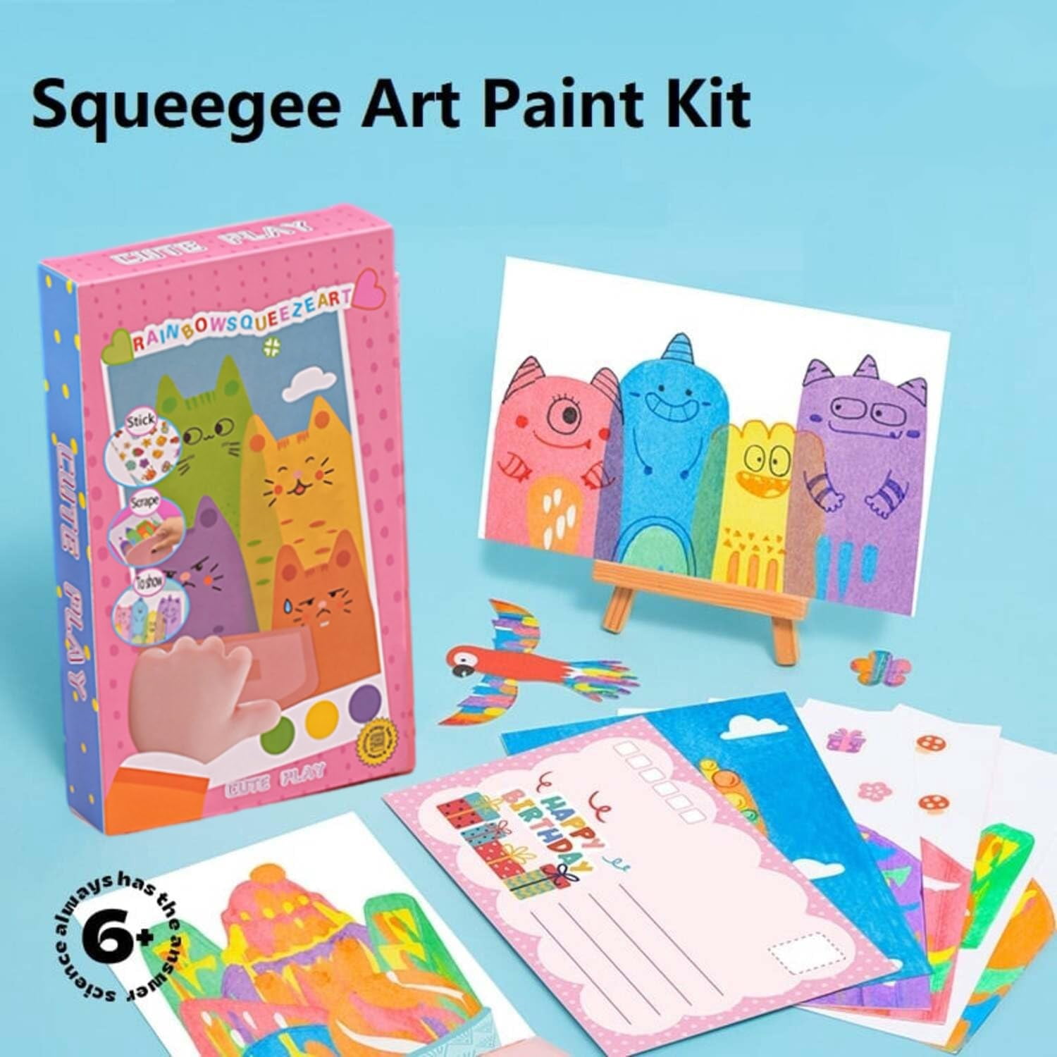 Rainbow Squeeze Art Kit – 35-Piece Magic Scratch & Color Paper Art Set for Kids, Dot Scratch Painting Party DIY Gift, Creative Rainbow Squeeze Art Set