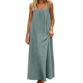 thumbnail image 5 of XIAOCHA Eyelet-Embroidered Maxi Dress for Women Spaghetti-Strap Scoop-Neck Summer Beach Tunic Gown, 5 of 8