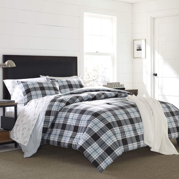 Eddie Bauer - Ensemble de Housse de Couette Très Grand, Literie Réversible en Coton avec Taies d'Oreiller Assorties, Déco Maison Stylée (Lewis Navy, Très Grand)