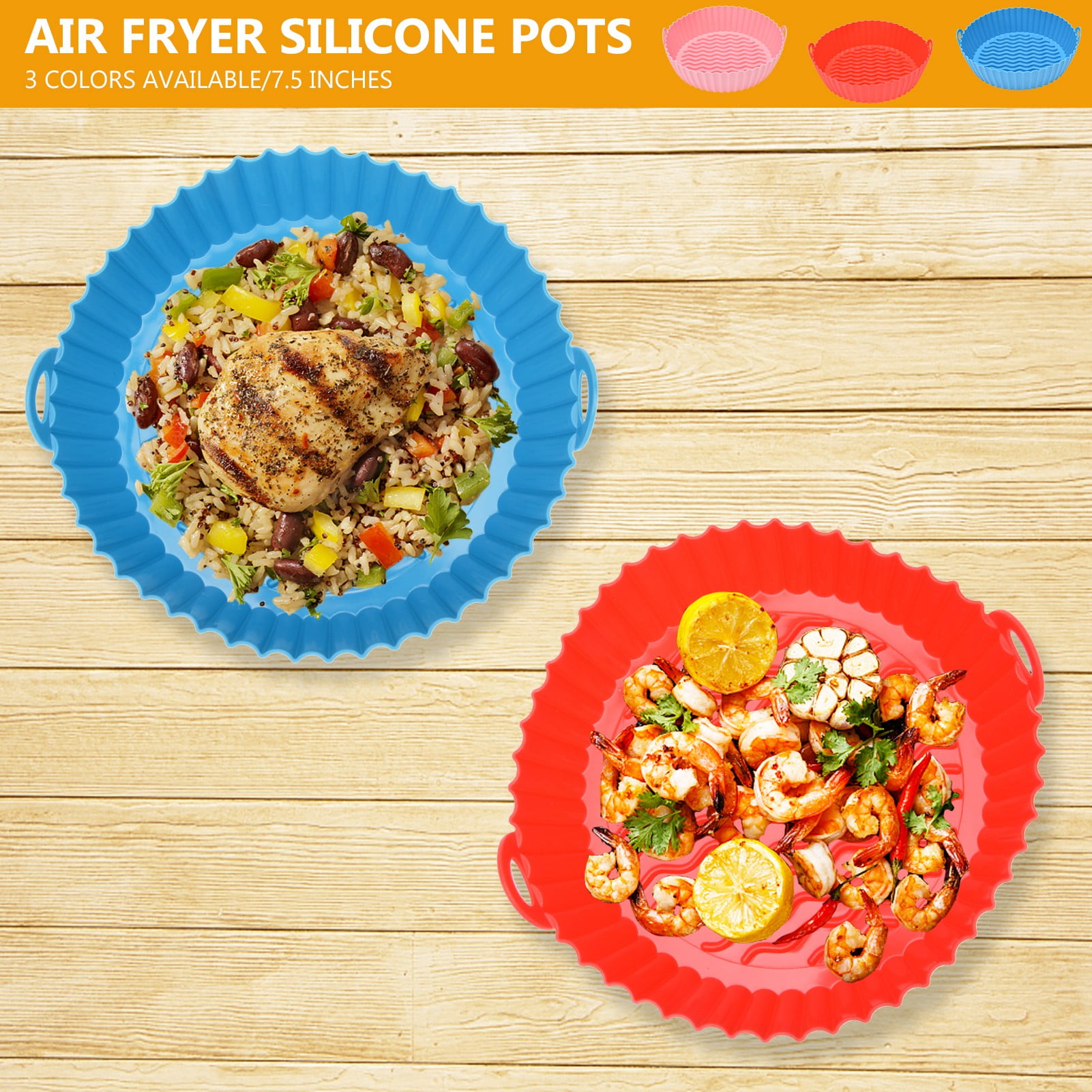 AOWOO 3 Pack Air Fryer Silicone Liners Pot for 3 to 5 QT, Air Fryer Silicone Basket Bowl, Replacement of Flammable Parchment Paper, Reusable Baking Tray Oven Accessories (Top 7.5in, Bottom 6.8in)