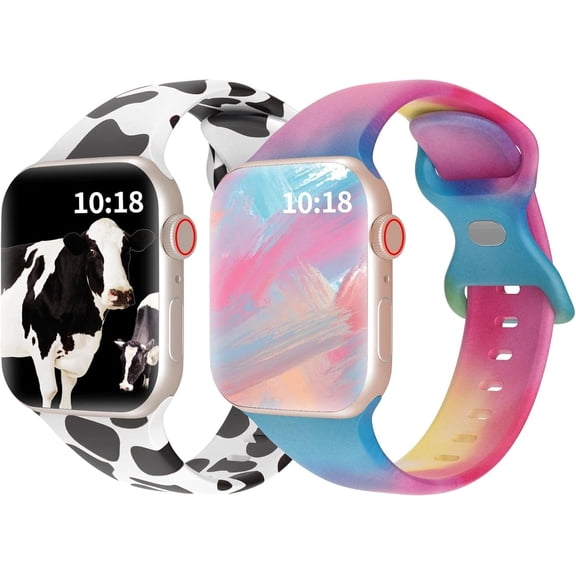 KOMI 2 Pack Compatible with Apple Watch Bands 38MM 42MM 40MM 44MM 41MM 45MM 49MM Women Girls, Sport Silicone Fadeless Leopard Printed Pattern Cute Bands for iWatch Ultra SE Series 8 7 3 6 5 4 2 1