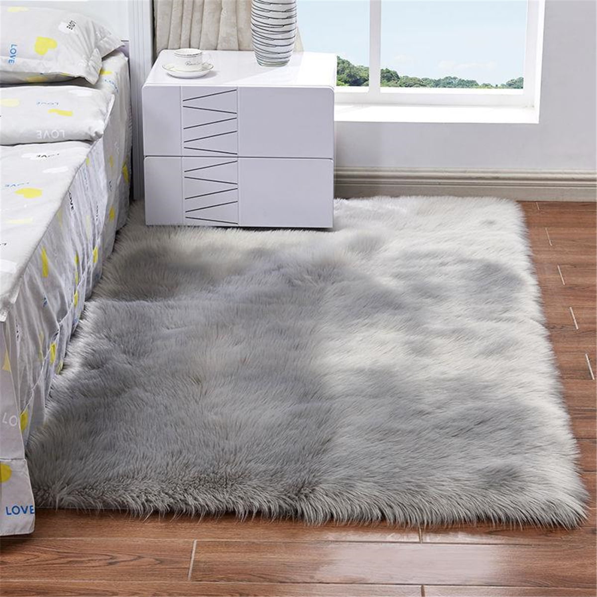Faux  Fur Sheepskin Rug Fluffy Mat Pad Room  Bed Hairy Shaggy Floor Carpet US 