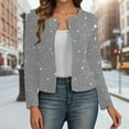thumbnail image 2 of HXWCHs Stylish Metallic Open Front Casual Jacket Long Sleeve Cardigan Lightweight Outerwear Loose Fit Fall Fashion for Women M Light Gray, 2 of 5
