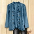 thumbnail image 4 of Cmfcve Women's Denim Jacket Ruffled Trim Long Sleeve Jean Coat Double Breasted Casual Outwear with Pockets, 4 of 9