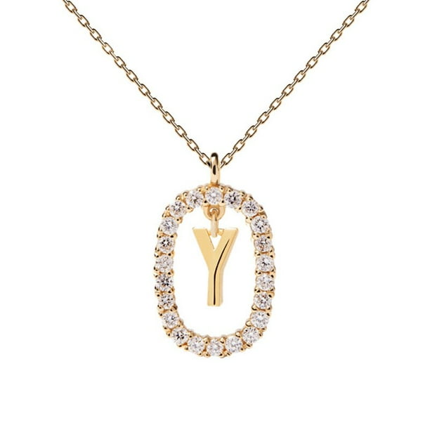 Collar de cadena larga con colgante de A-Z de 26 letras de circonia cúbica transparente de oro de ley 925 para mujer, gargantilla con inicial, accesorios de joyería