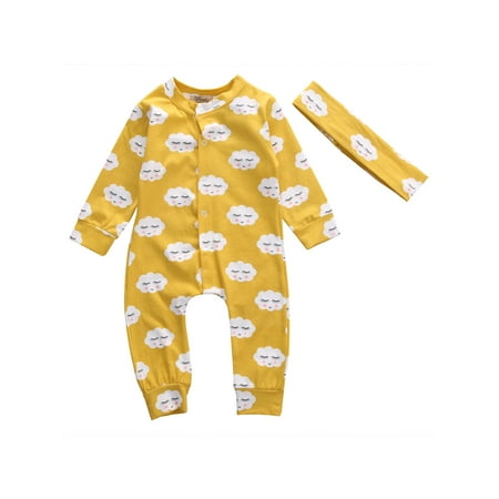

Newborn Baby Boy Girl 2Pcs Set Autumn Winter Rompers Headband Long Sleeve White Cloud Cotton Bodysuit Outfits Clothes