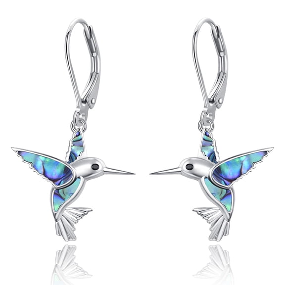 TANGPOET Hummingbird Bird Dangle Drop Earrings for Women 925 Sterling Silver Abalone Shell Humming Birds Dangling Leverback Earring Jewelry Gifts for Hummingbirds Lovers