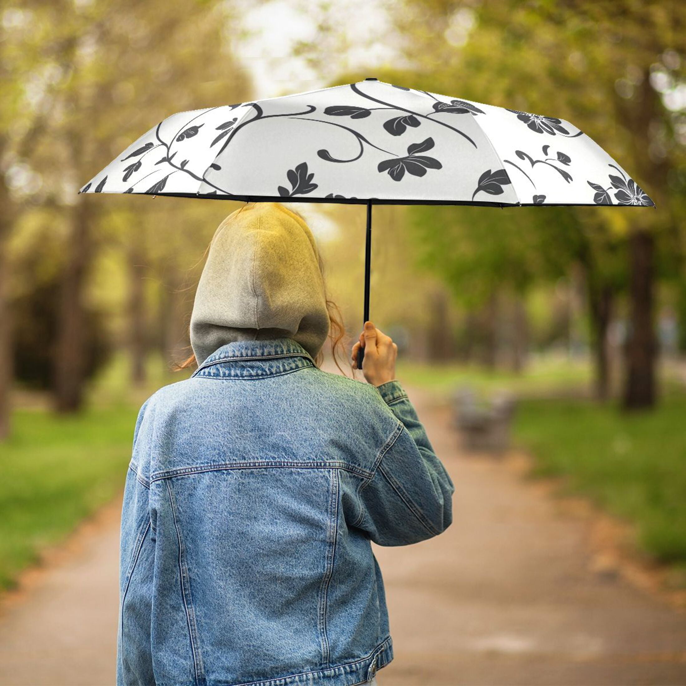 ALAZA Retro Leaves-a1 UPF 50+ Compact Folding Umbrella for Rain Travel Umbrella Packable