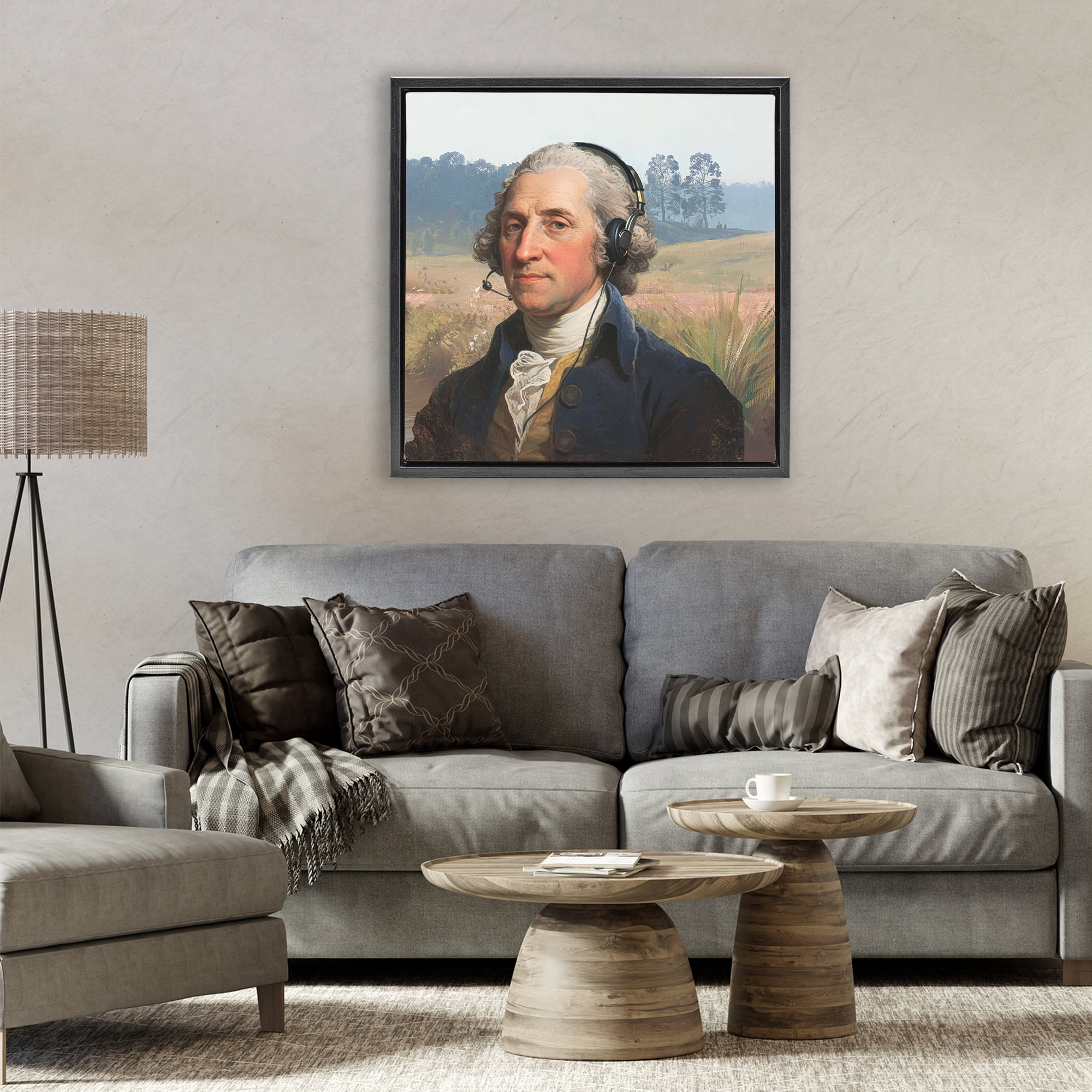 Stupell Industries Classical Gentleman with Headset Black Framed Floater Canvas Wall Art, design by CAD Designs