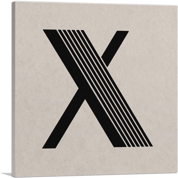 ARTCANVAS Beige Black Line Alphabet Letter X Canvas Art Print - Size: 18" x 18" (0.75" Deep)
