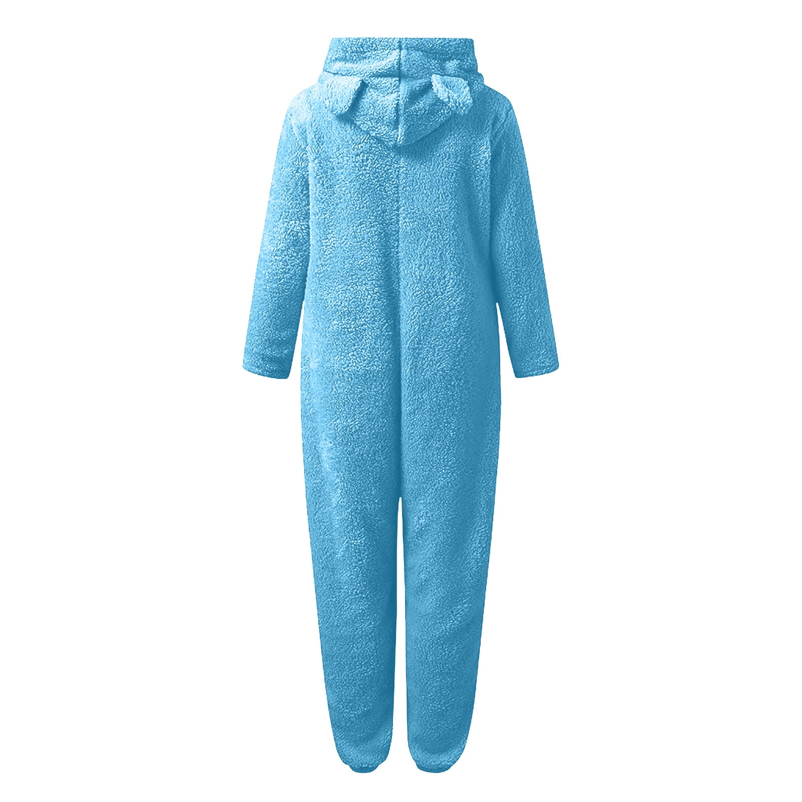 UPPADA Womens Fleece Onesies Pajamas Jumpsuit Sherpa Romper Sleepwear One Piece Zipper Hooded Playsuit Loungewear Sky Blue,XXXL