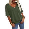 thumbnail image 4 of Women's Short Sleeve T-shirt Women'S 3/4 Sleeve Shirts V Neck Loose Fitting Tops Casual Solid Color Tshirts Trendy Basic Tunic Summer Ladies Tops,Green Women's Short sleeve T-shirt M, 4 of 7