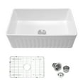 thumbnail image 3 of 33 Inch Large Rectangular White Ceramic Farmhouse Apron Sink Single Bowl Undermount Porcelain Kitchen Sink with Bottom Grid and Drain Assembly Combo, 3 of 9