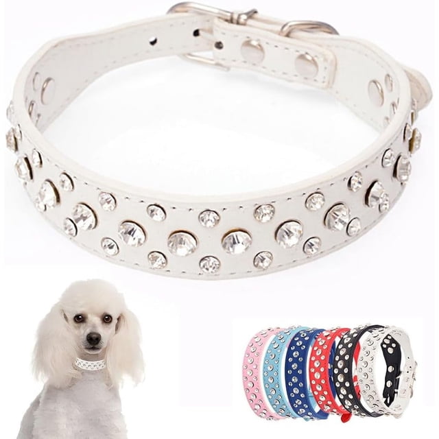 Small Dog Collar For Female Dogs, Bling Puppy Collar Faux Leather Fancy Diamond Crystal Glitter Pretty Jewel Rhinestone Cat Collars For XXS XS Small Medium Large Pet Girl Dogs,