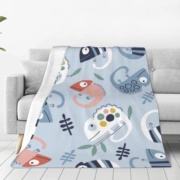 Balery Cute Chameleons On Blue Manta de Felpa Suave y Acogedora – Cobija de Franela Aterciopelada para Cama, Lavable y Cálida para Sofá, Mascotas, Transpirable-60"x50"