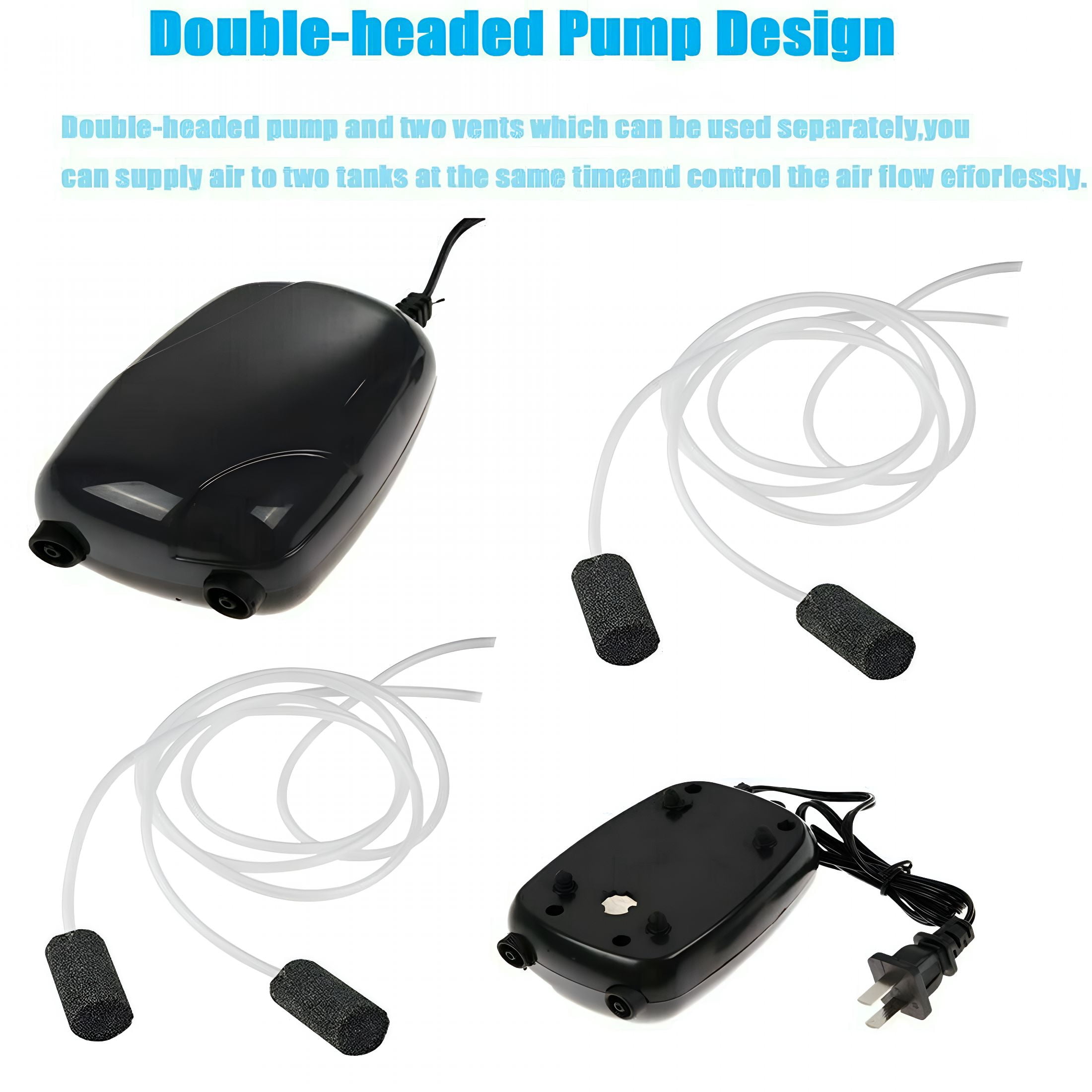 CURYMAY Aquarium Air Pump Fish Tank Oxygen Pump Dual Outlet with Accessories,Quiet Mini Air Pump for Aquarium,Silent Hydroponic Oxygen Fish Tank Bubbler