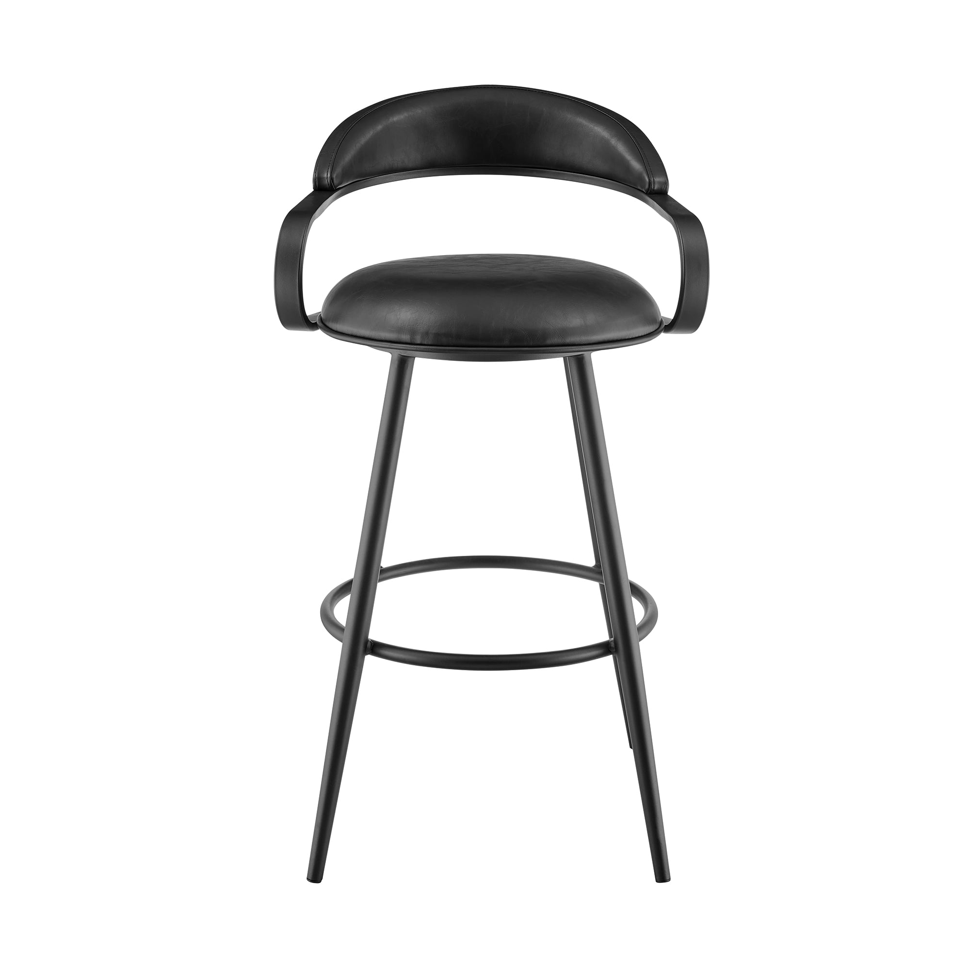 Gardenia 30" Swivel Bar Stool in Black Iron with Vintage Black Faux Leather