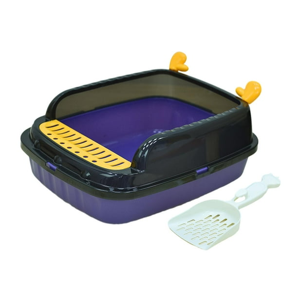Lavabo para arena para gatos con tapa abierta, arenero para mascotas, orinal para gatos, inodoro para gatitos, alto S violeta A