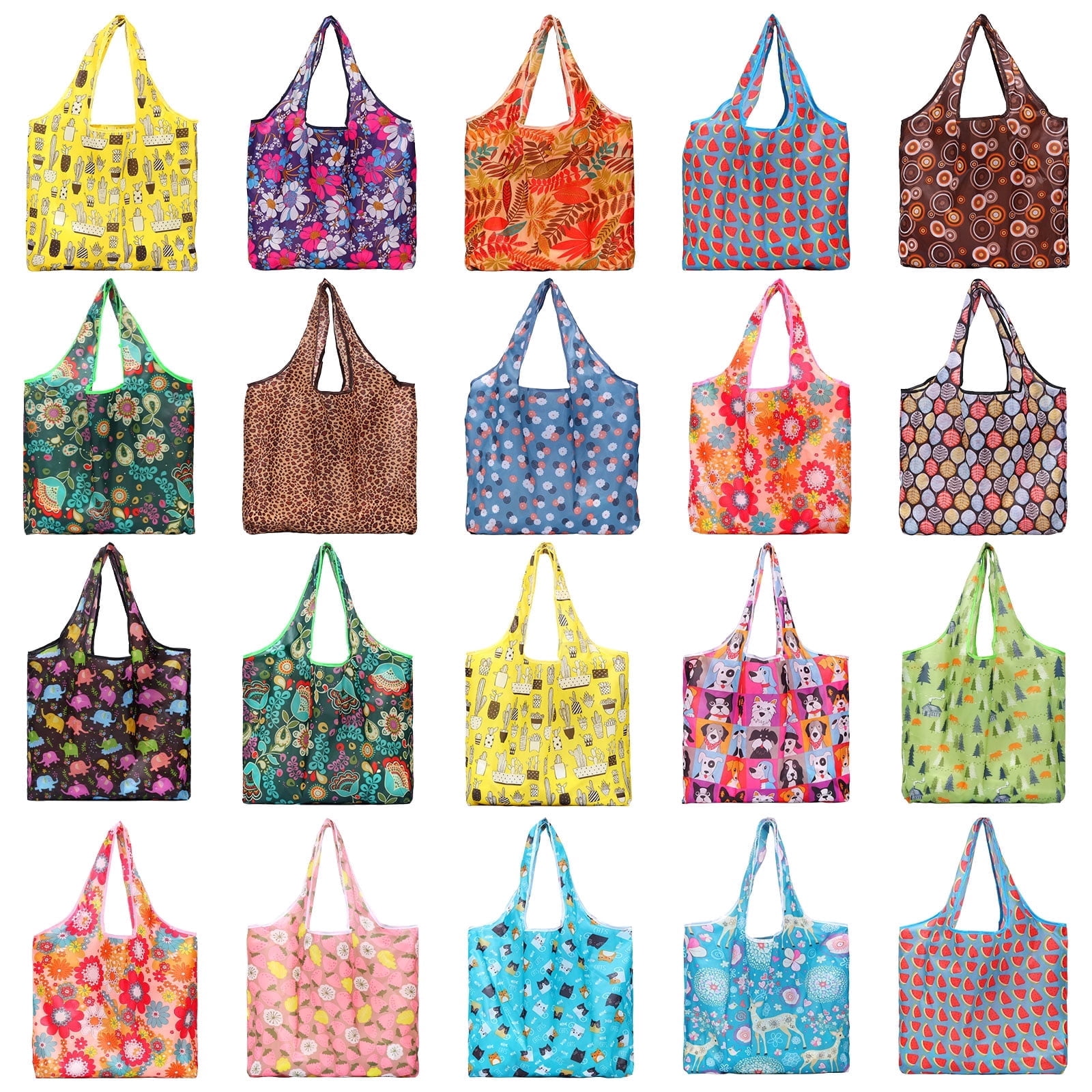 NUAHRHY 20Pcs Reusable Grocery Bags, 55Lbs Foldable Shopping Bag, Large Nanobag Cute Tote for Daily Shopping, Waterproof and Machine Washable Bulk Market Cloth Storage Bags