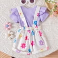 thumbnail image 4 of TOWED22 Toddler Baby Girls Summer Outfit Short Sleeve Ribbed Tops + Flower Suspender Overalls Shorts Set Kids Cute Clothes(Purple,9-12 M), 4 of 9