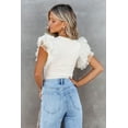 thumbnail image 3 of Women's Beige Dotty Mesh Ruffle Sleeve Ribbed Knit Top, 3 of 18