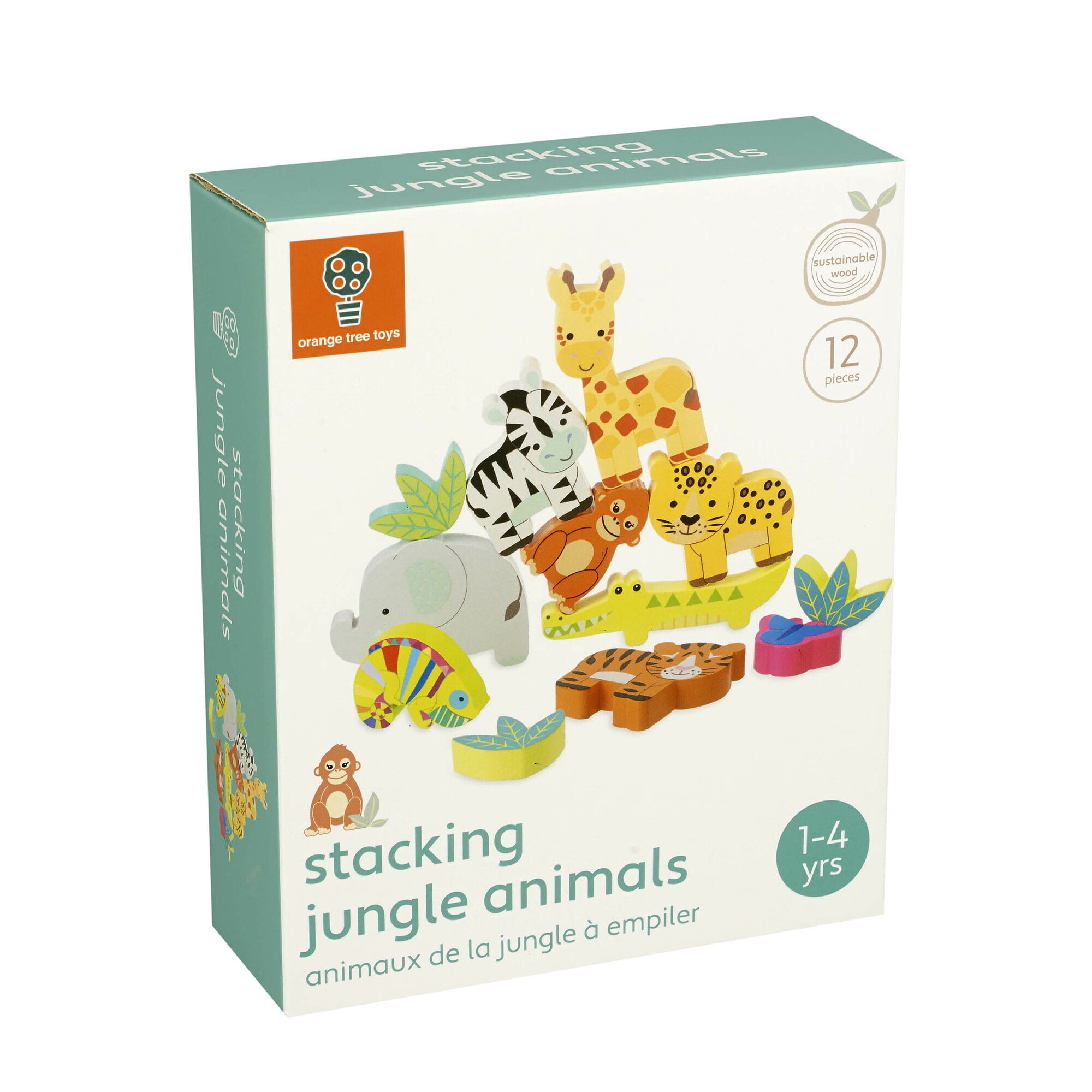 Orange Tree Toys: Stacking Jungle Animals - Wooden Animal Shaped Blocks, Stack & Play, Developmental Toy, FSC Certified, Toddlers & Kids Ages 1+