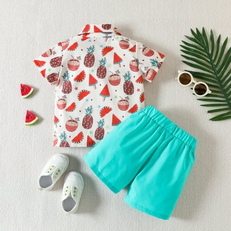 

nsendm Toddler Boys Short Sleeve Pineapple Prints T Shirt Tops Shorts Child Kids Gentleman Outfits Baby Organic Clothes Childrenscostume White 6-12 Months