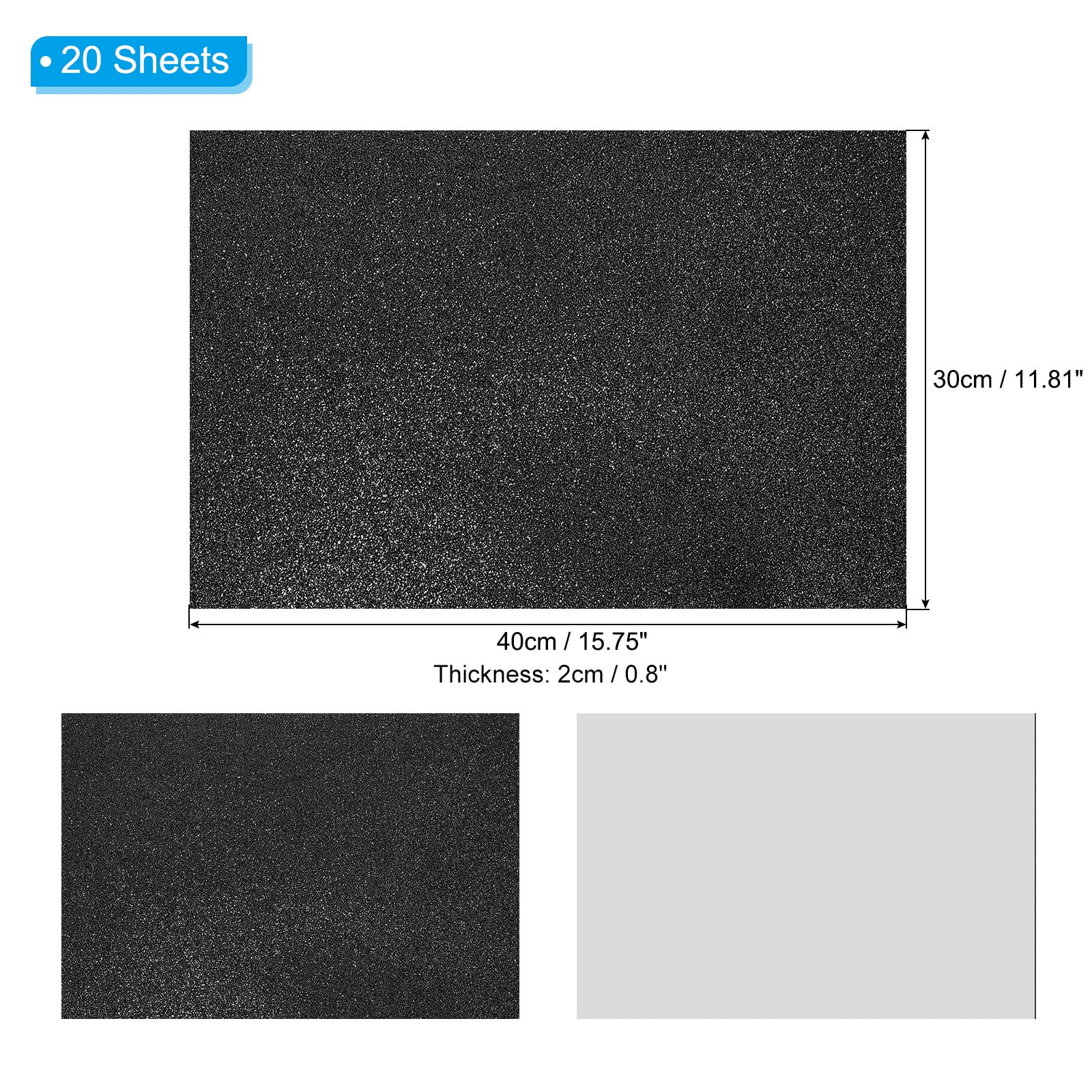 Uxcell 20 Sheets 2mm Glitter Foam Sheet 16x12" Black EVA Paper with Back Adhesive