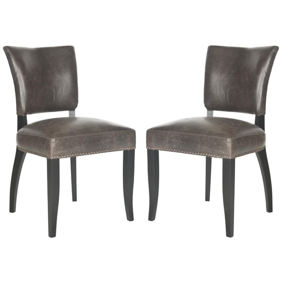 SAFAVIEH Desa 21''H Glam Side Chair w/ Brass Nail Heads, Antique Brown, Set of 2
