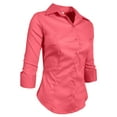 thumbnail image 2 of J. METHOD Women's Button Down Shirt 3/4 Sleeve Roll Up Stretch Collar Office Work Formal Casual Basic Blouse Top NEWT01 Coral 2X, 2 of 6