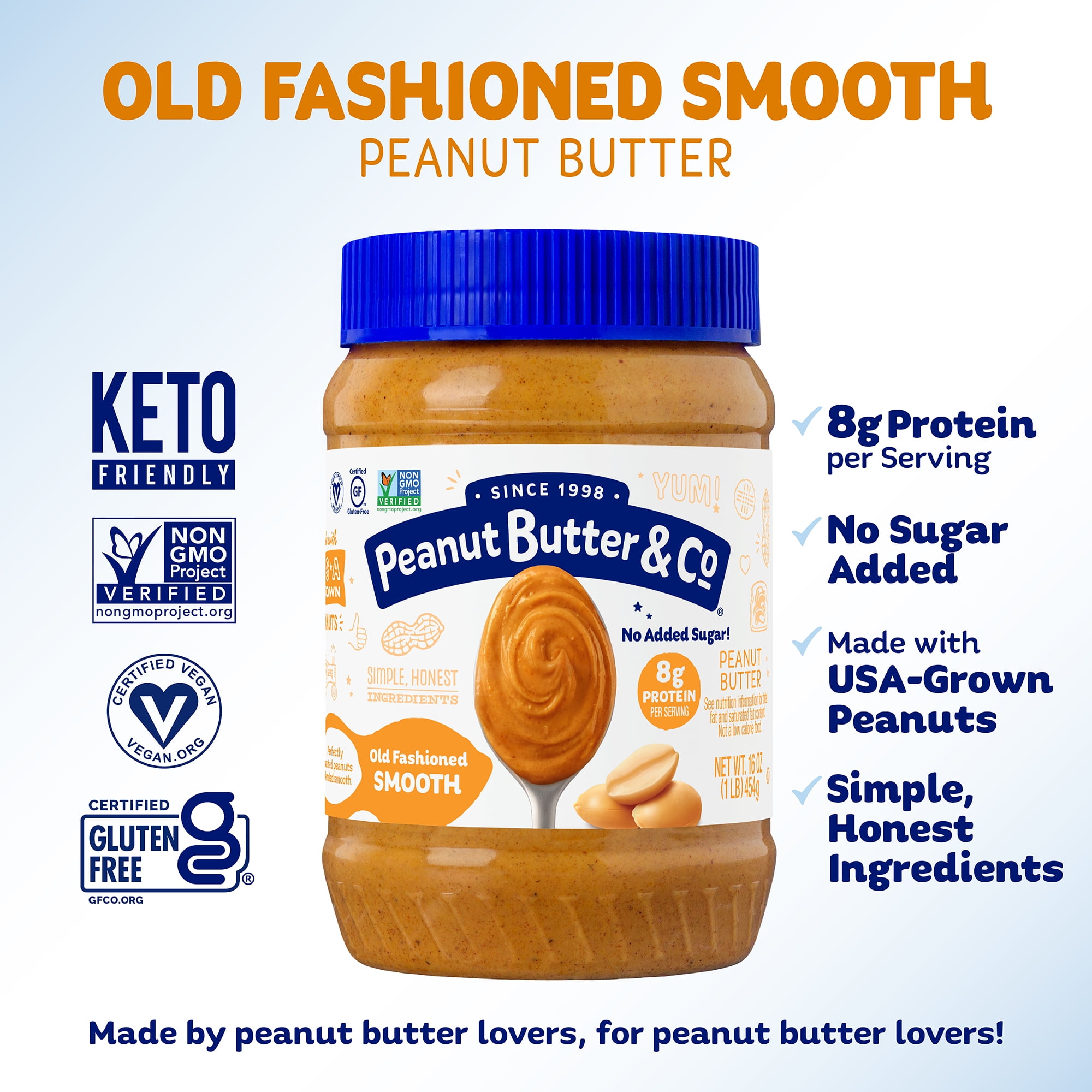 Peanut Butter & Co, Old Fashioned Smooth Peanut Butter Spread, 16 oz, 6 Pack