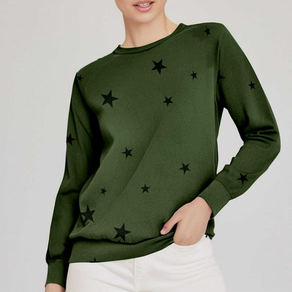 Green Hoodies for Women Ladies Loose Large Long Sleeved T Shirt Star Printed Sweater Women Fall Clothes