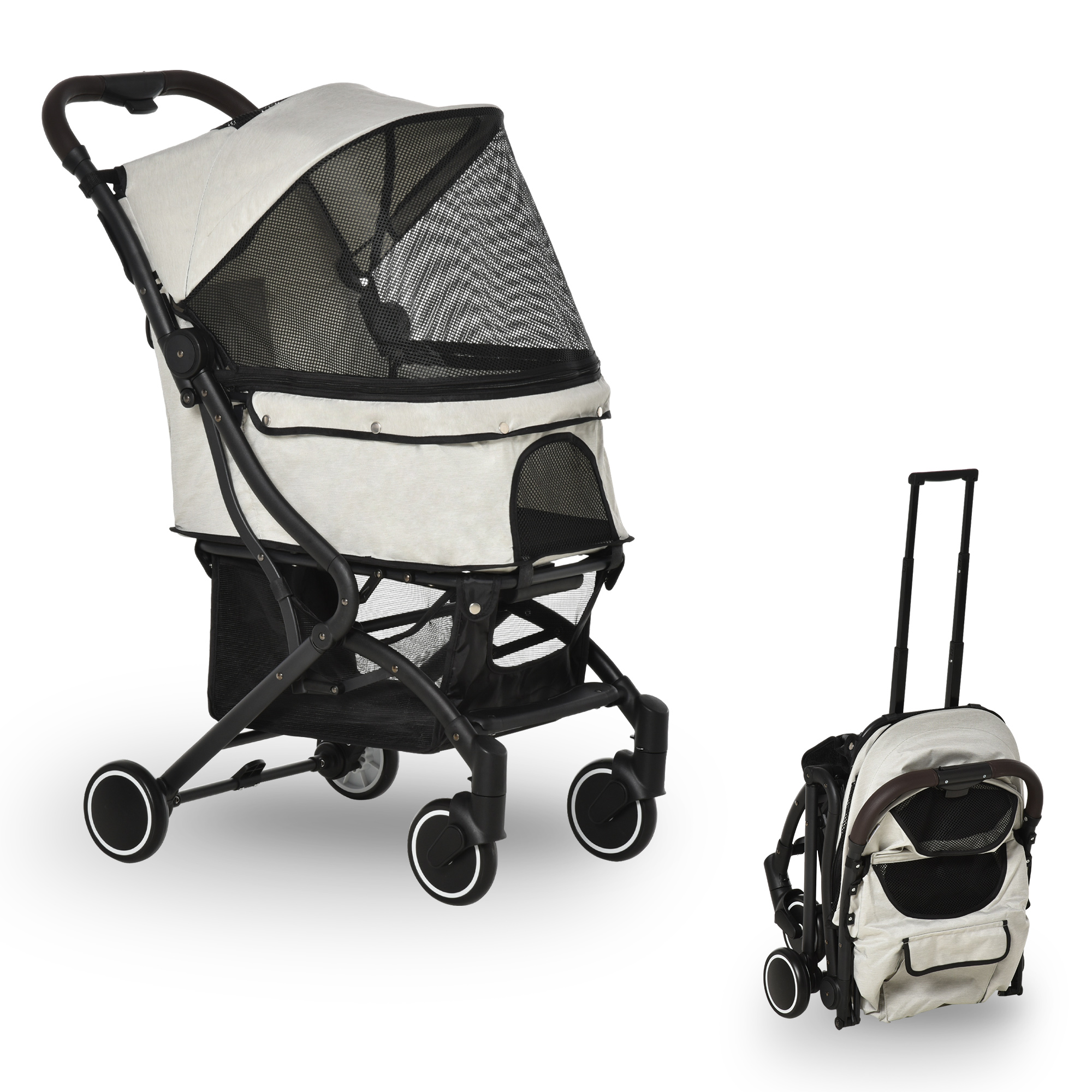 PawHut Pet Travel Stroller with Adjustable Canopy, Beige