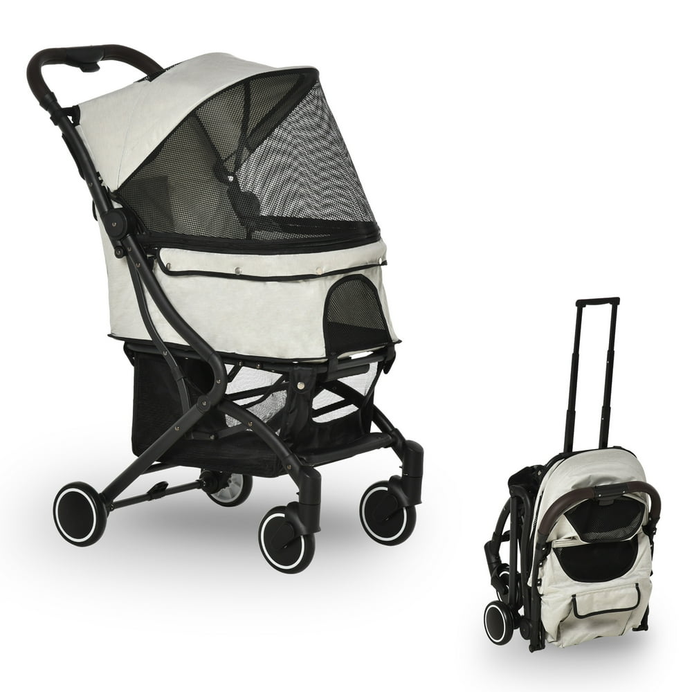 PawHut Pet Travel Stroller with Adjustable Canopy, Beige