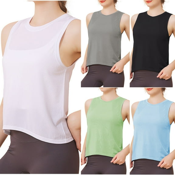 Wlynlyn Womens Workout Tops Sleeveless Athletic Yoga Tops Round Neck Quick Dry Exercise Running Shirts