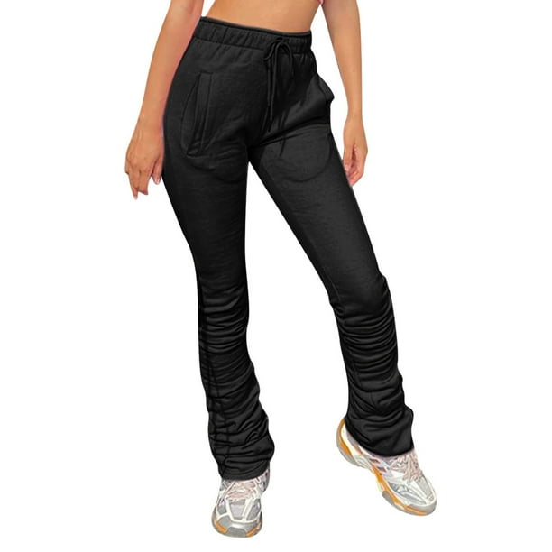 Gibobby Pantalones mujer frío Pantalones Cargo Mujer Pantalones Negros Cintura Alta Cintura Delgada Con Cordón Y Bolsillos Sueltos Pantalón De Paracaídas Para Mujer(Negro,CH)