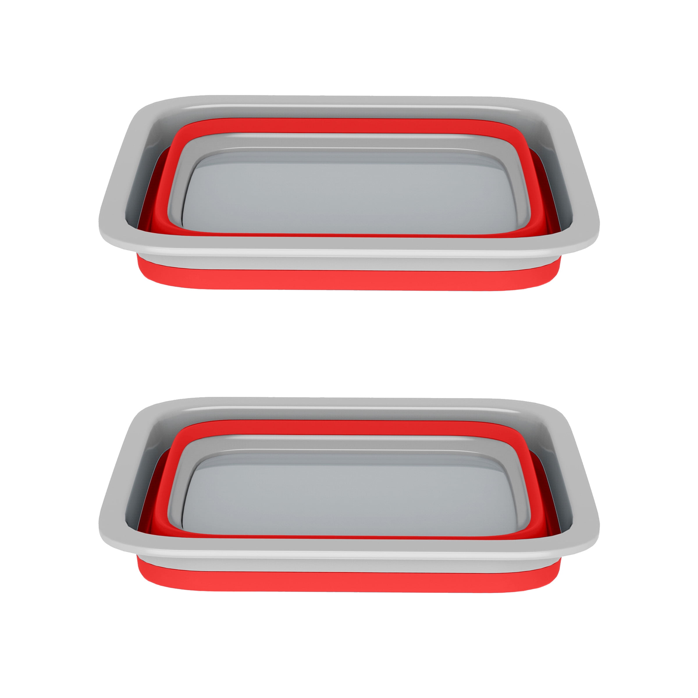 Set of 2 Multipurpose Wash Bins – 10-Liter Basins for Camping, Parties, or Cleaning – Collapsible Bucket Set by Wakeman (Red)
