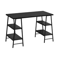 48 Inch Black Computer Desk with 4 Shelves and Sawhorse Legs