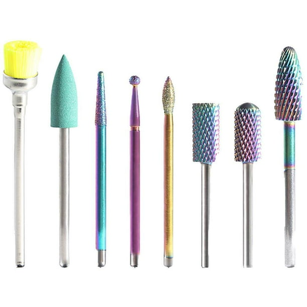 Jumpingount 8 brocas para uñas de acero de tungsteno, multifuncionales, exquisitas, coloridas con base de almacenamiento, tapa a prueba de polvo, lima de cuidado de los oídos Jumpingount CE001969-00