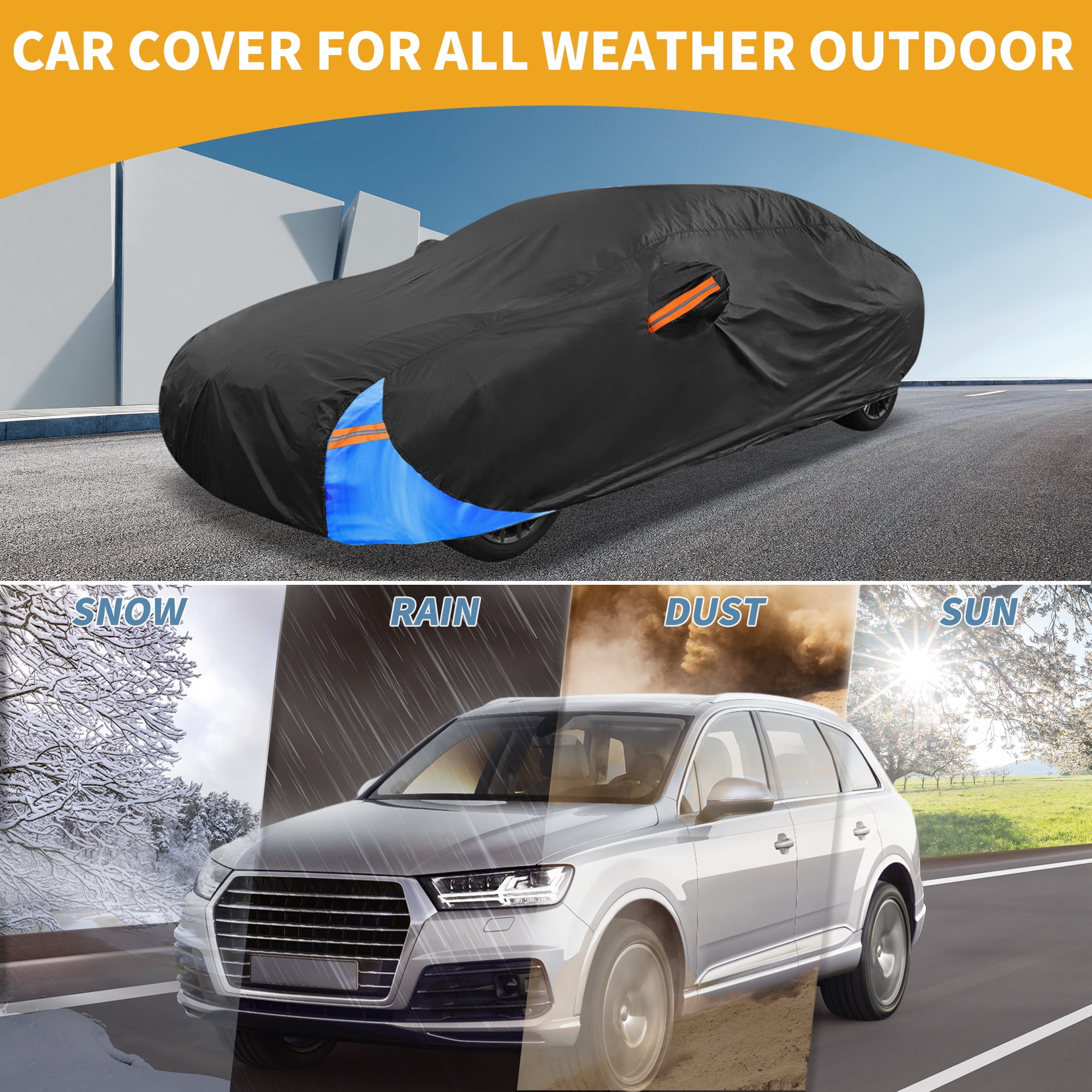 Unique Bargains Universal Car Cover 210D-PU Blue, Black 165.35"x66.93"x49.21"