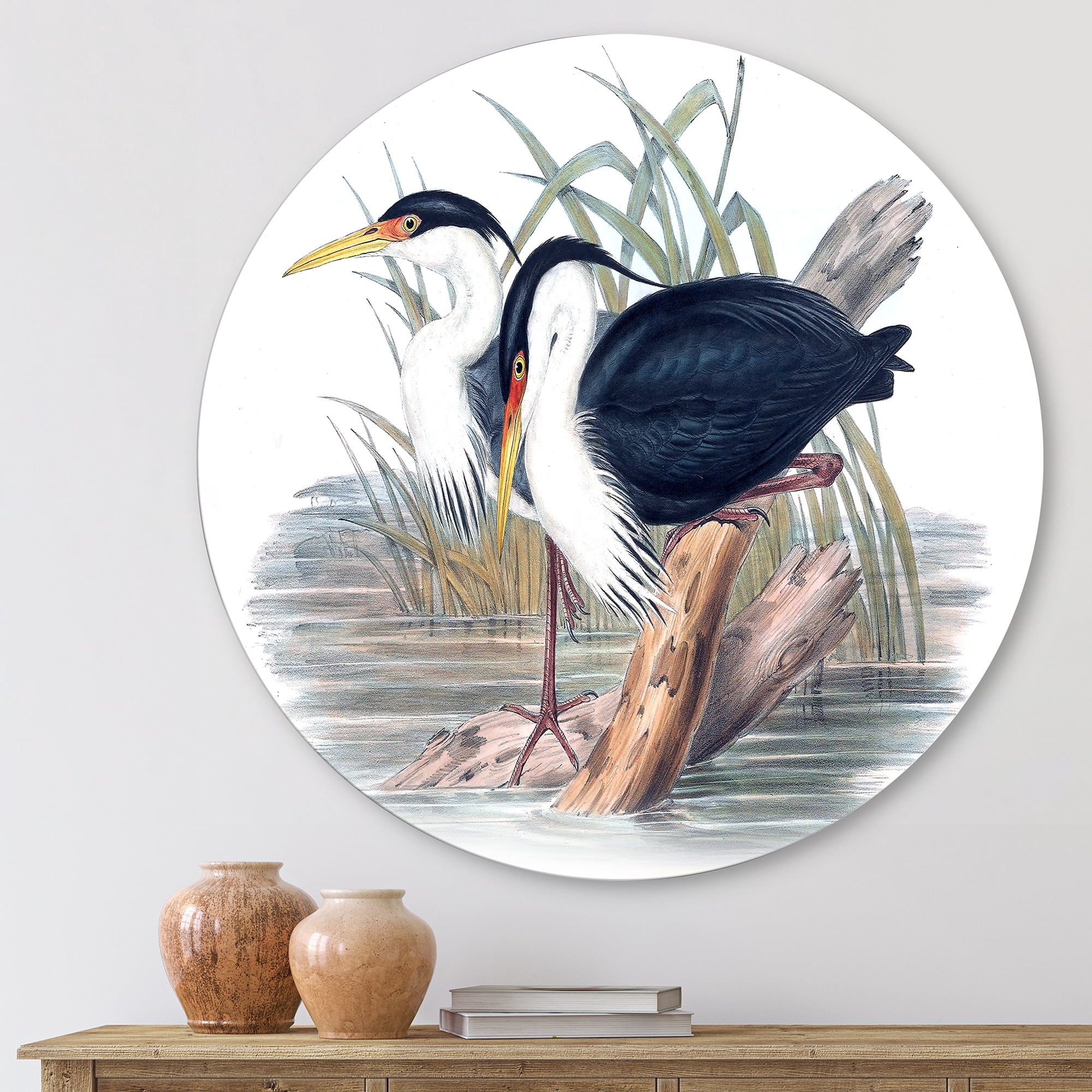 Designart 'Ancient Bird Life II' Traditional Circle Metal Wall Art 23x23 - Disc of 23
