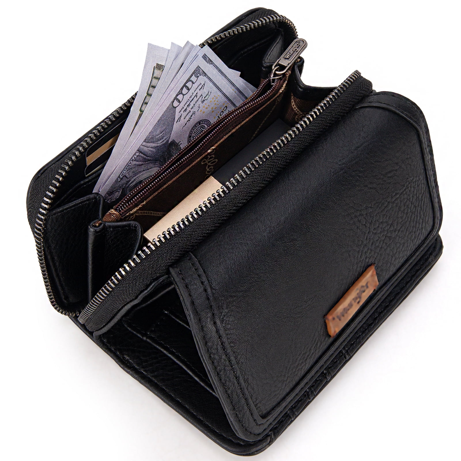 Wrangler Wallet Purse for Women Minimalist Wristlet Wallet with RFID Blocking Credit Card Holder, Black