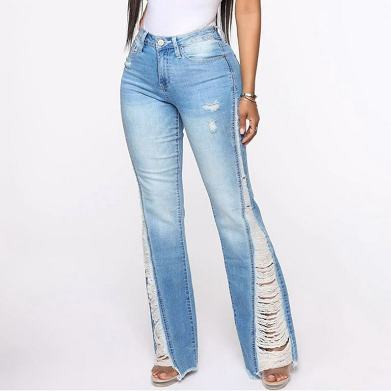 Hfyihgf Bell Bottom Jeans for Women High Waisted Flare Jeans with Classic  Wide Leg Ripped Denim Pants(Light Blue,XL) 
