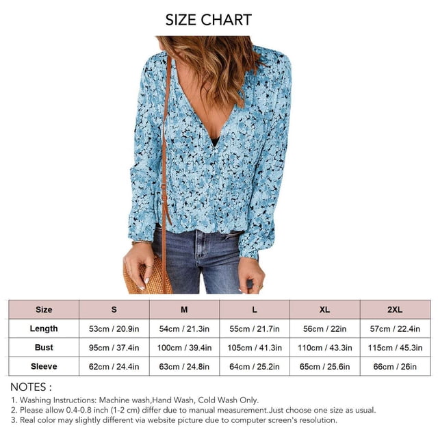 Blusa Túnica Camisa Fluida De Otoño Blusa Con Cuello En V Blusa Floral De Otoño Top Con Dobladillo Con Volantes Blusa De Mujer De Manga Larga Con Cuello En V Floral Con Volantes ANGGREK Otros