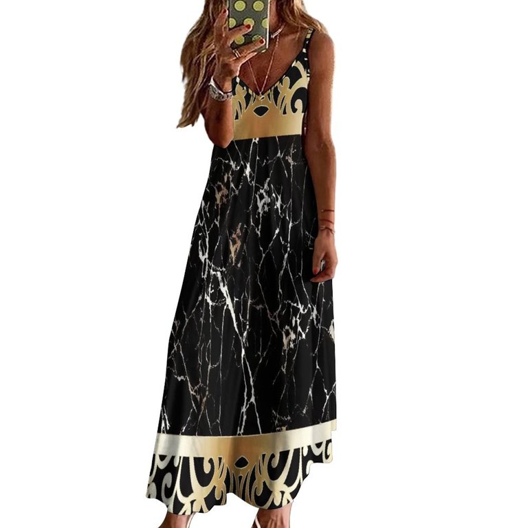 Black Gold Marble Pattern Sleeveless Dress Dresses Women Summer
