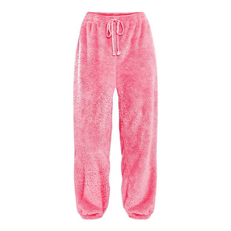 Women's Plush Fuzzy Pajama Pants Plus Size Winter Warm Cozy Fluffy Pj  Bottoms Casual Loose Drawstring Lounge Pants Sleepwear