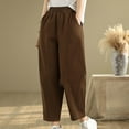 thumbnail image 5 of ClodeEU Women Harem Pants, Elastic Waist, Solid Color Relaxed Fit, Comfortable Trousers Coffee,Womens Plus L, 5 of 8