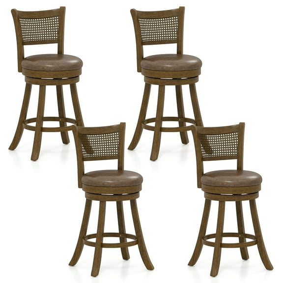 Gymax Set of 4 Bar Stools 25'' Swivel Bar Chairs w/ PE Rattan Backrest Counter Height